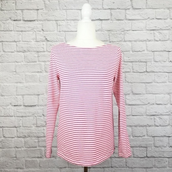 Vineyard Vines top white pink striped long sleeve chambray detail women's size S - Picture 2 of 9